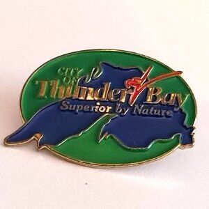 City of Thunder Bay Superior By Nature Slogan Enamel Pin Gold Tone